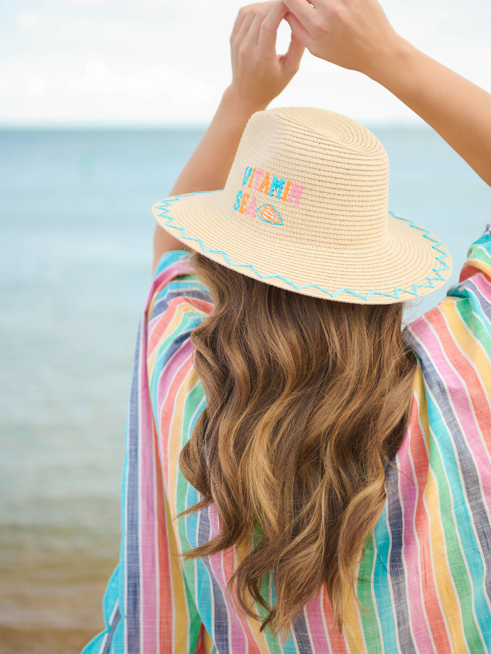 vitamin sea hat on model, back view