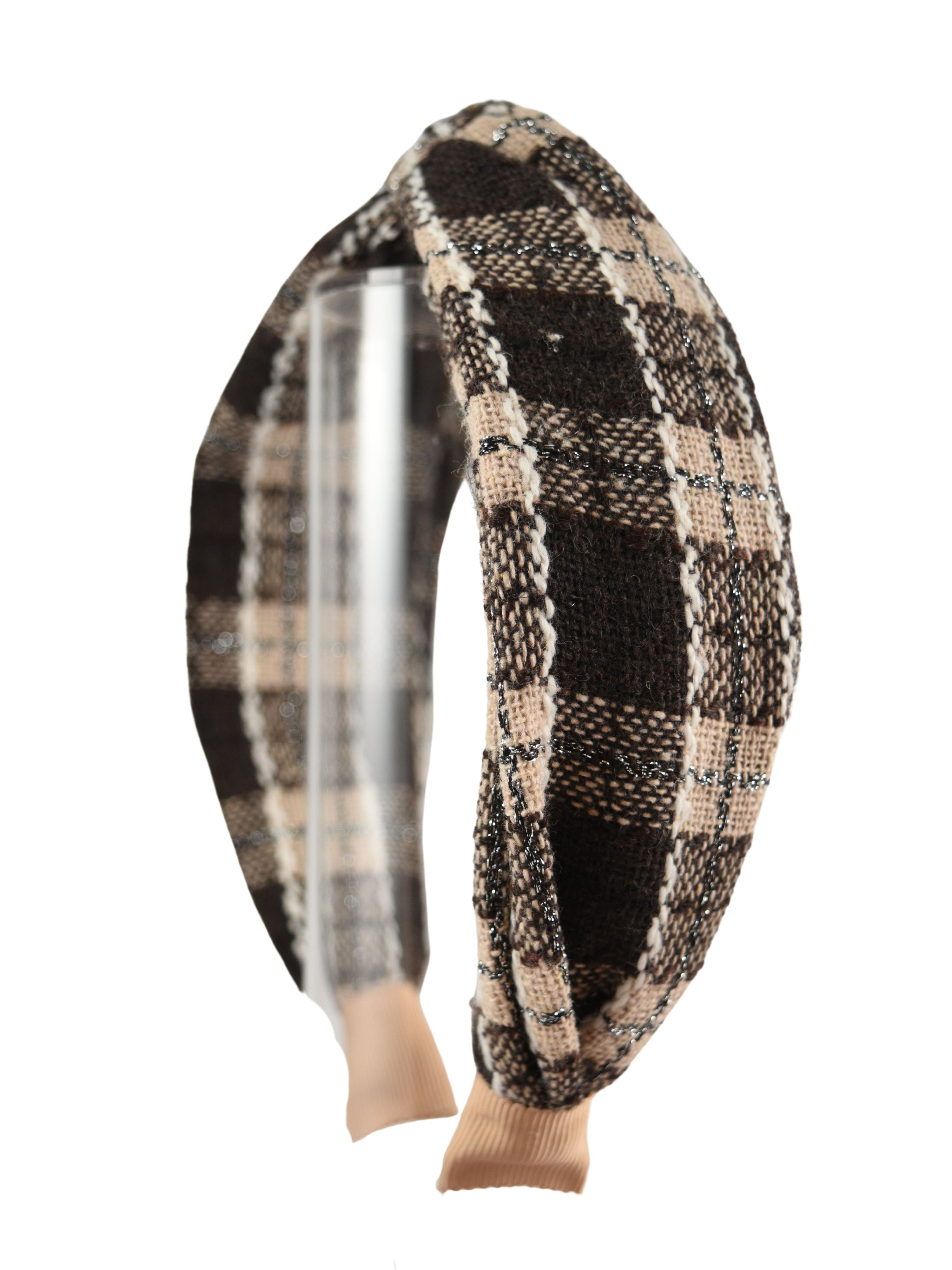 Plaid Headband in dark brown