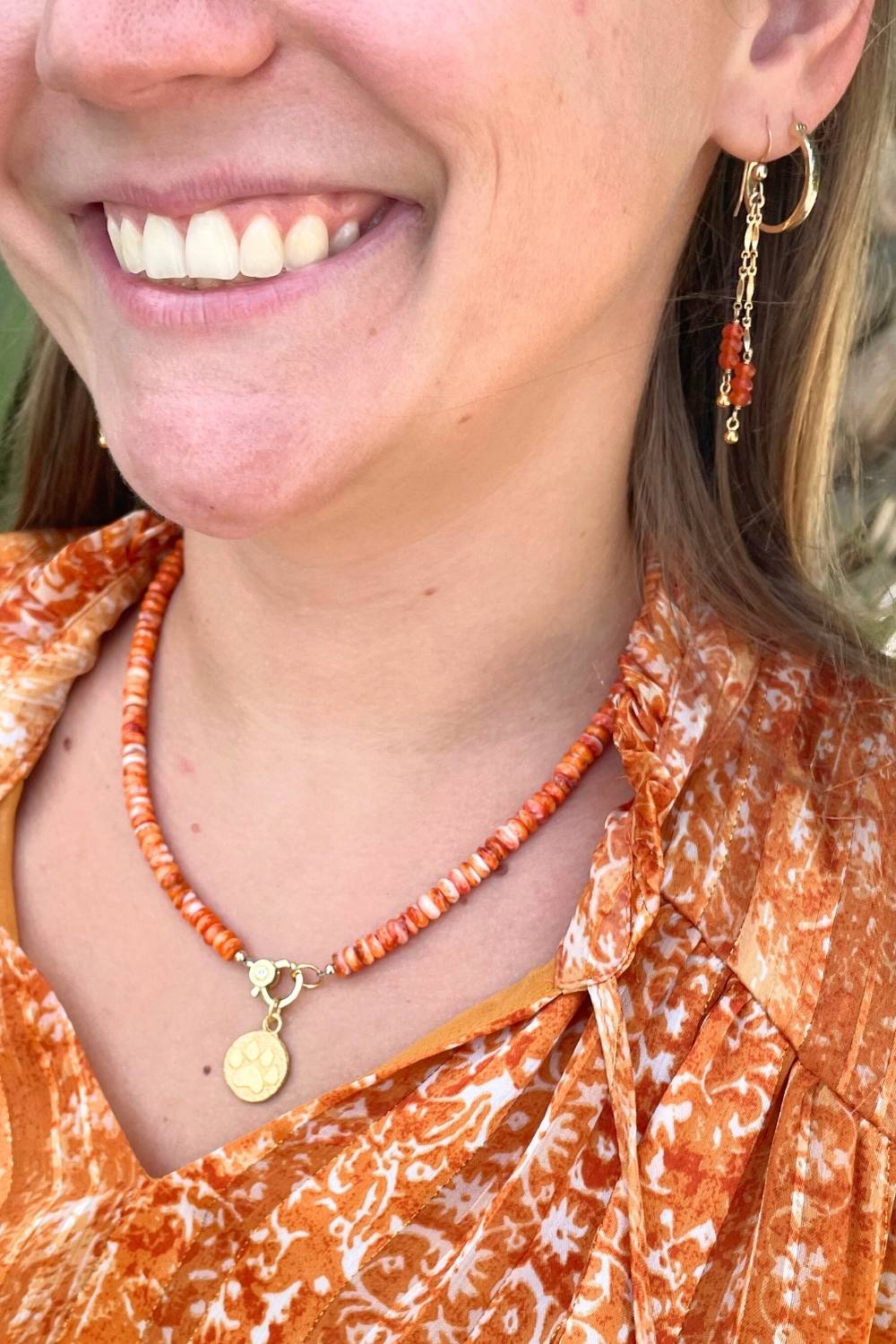 Spiny Oyster Necklace in Orange