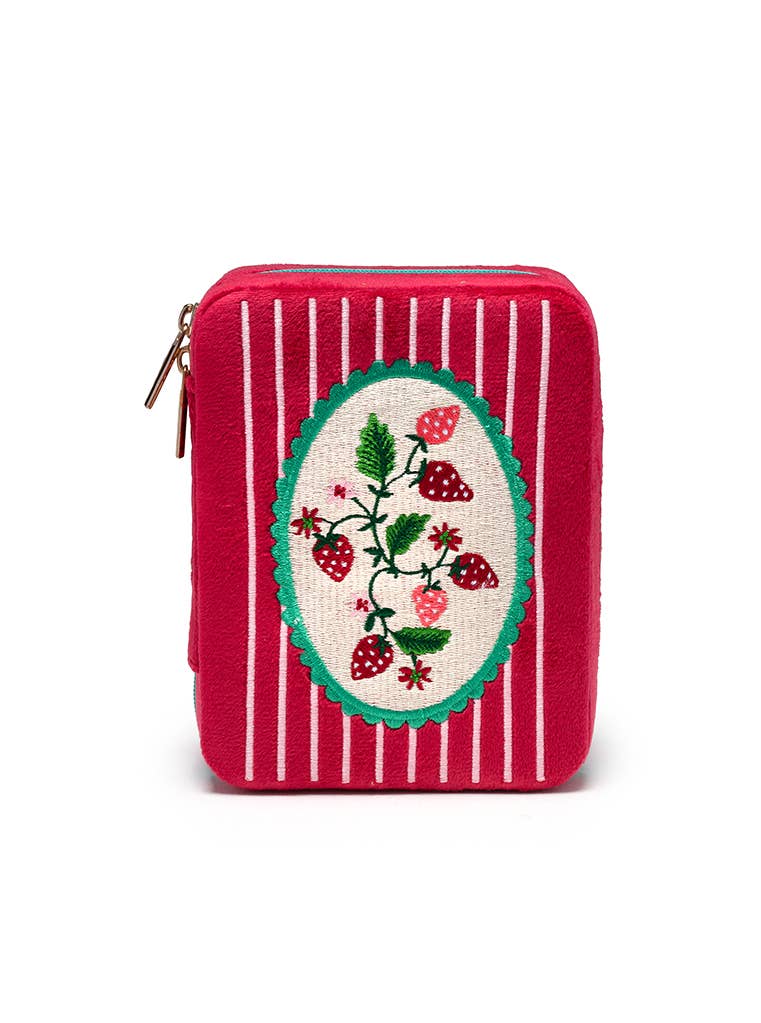 Strawberry Velvet Jewelry Zip Case
