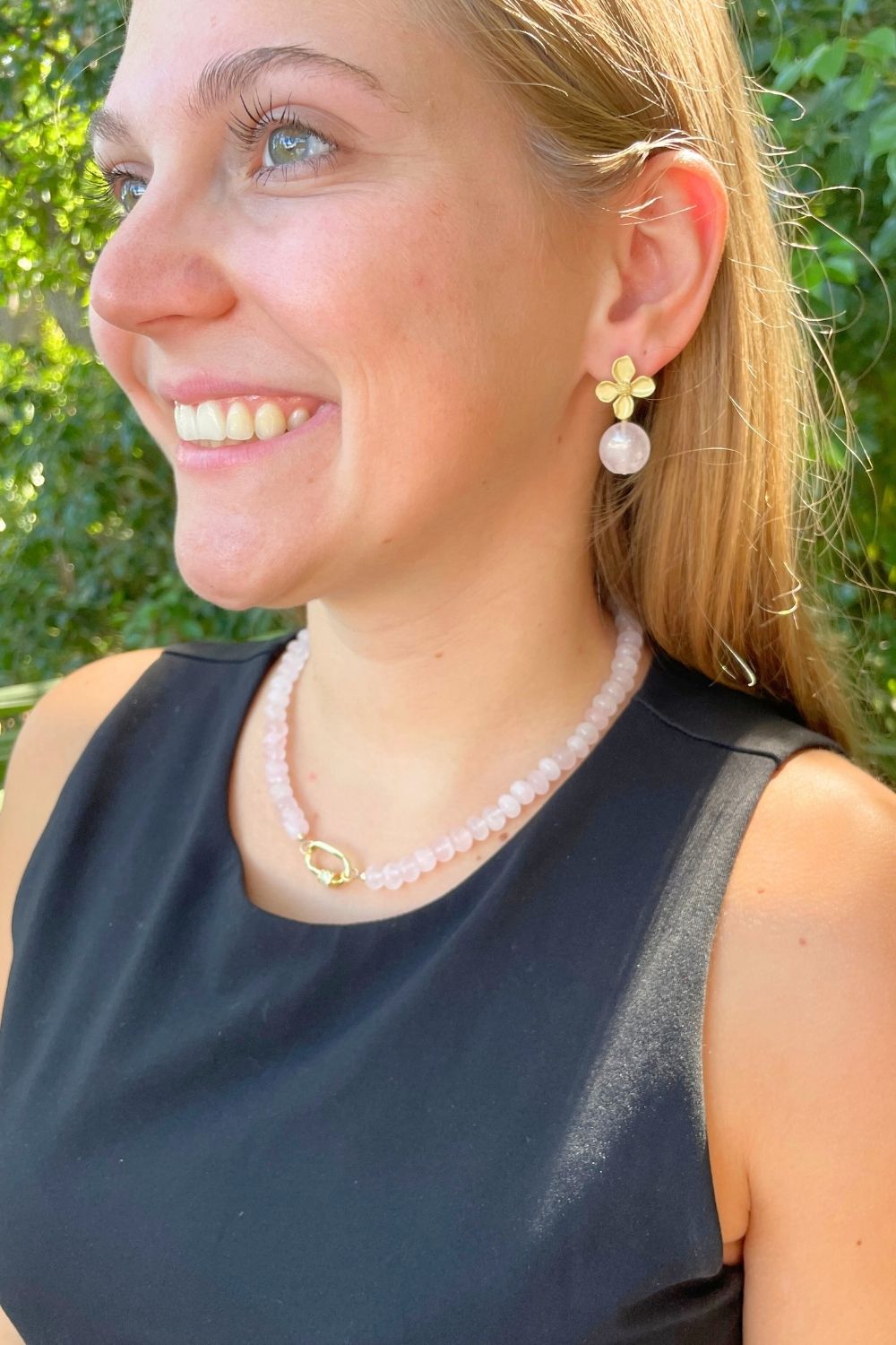 Delphine Dogwood Earrings in Rose Quartz