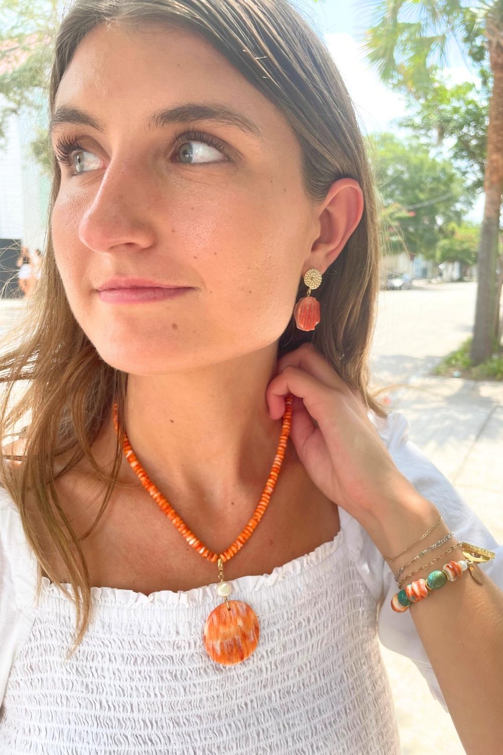 Salty Scallop Earrings in Orange