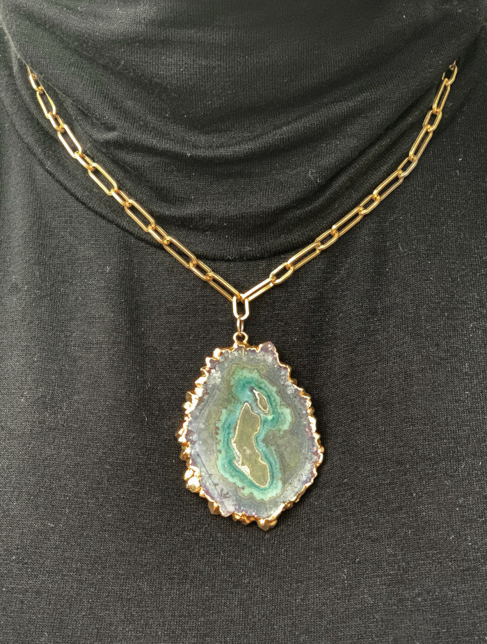 Amethyst Geode Slice Necklace- Large