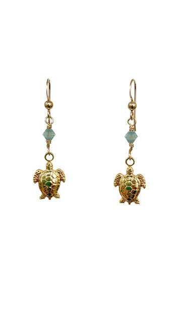 Golden Turtle Earrings- Aqua