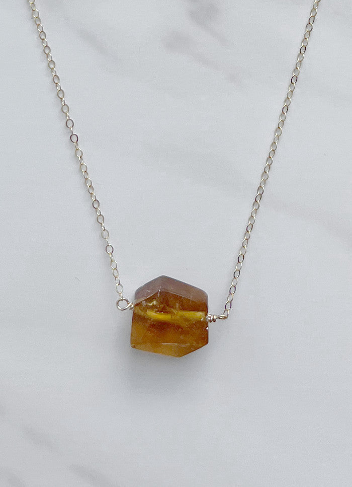 14K Yellow Gold Citrine Necklace And Earrings Set| 3.3 Grams- N8620A - WMJE