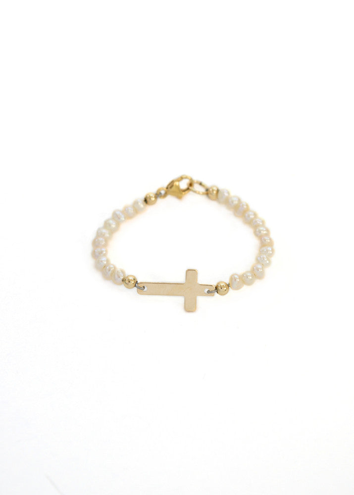 Pearl Cross Bracelet- Gold