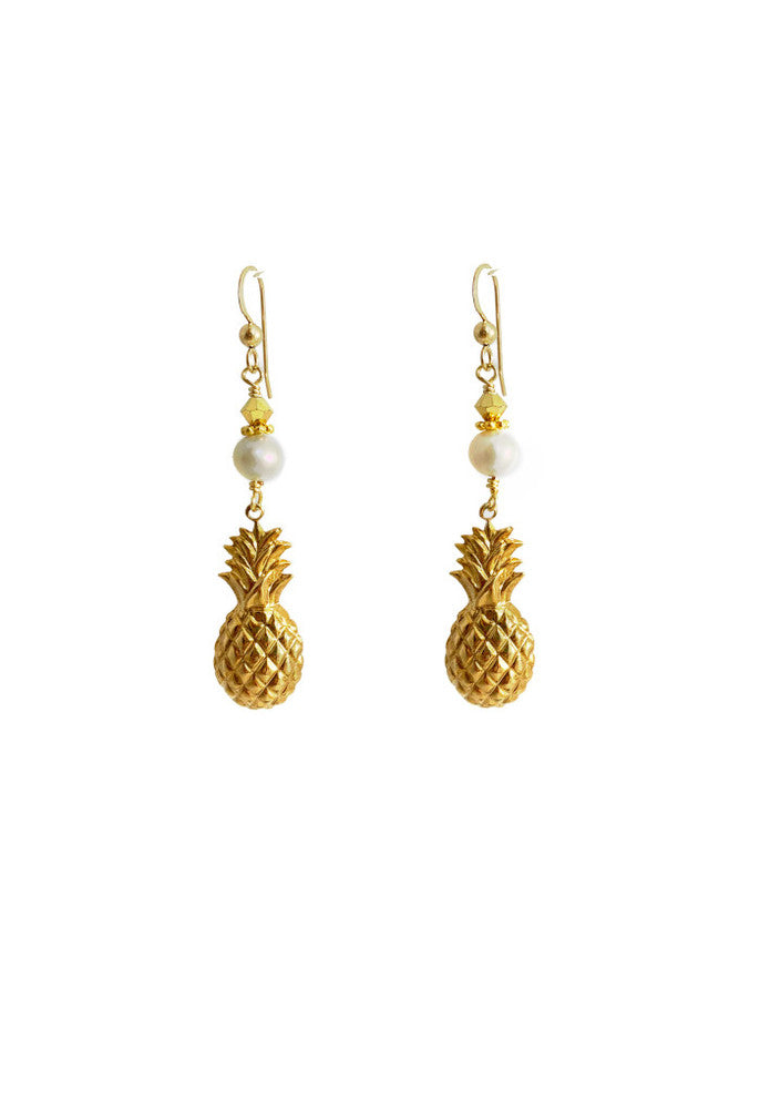 Pineapple and Pearl Earrings- Gold