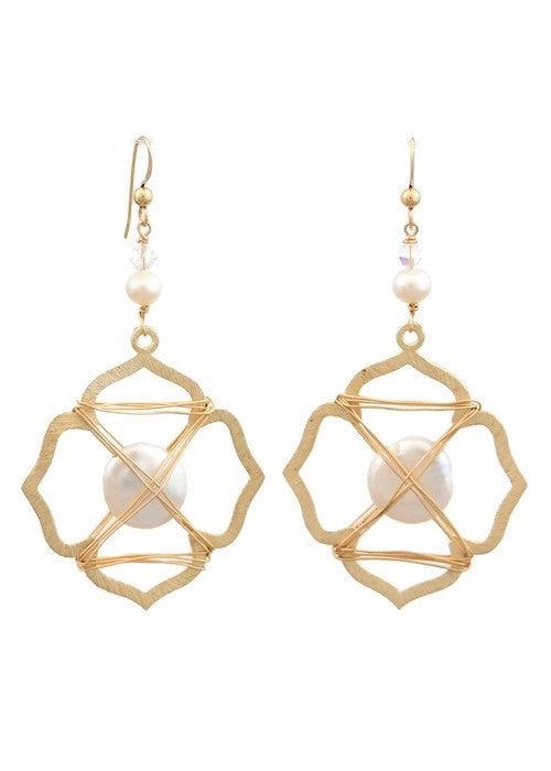 Caged Pearl Earrings in Gold